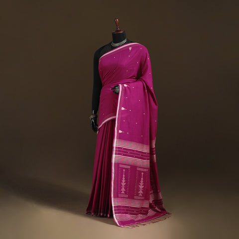 Phulia Jamdani Pure Handloom Cotton Saree with Tassels (Count 92/60) 29