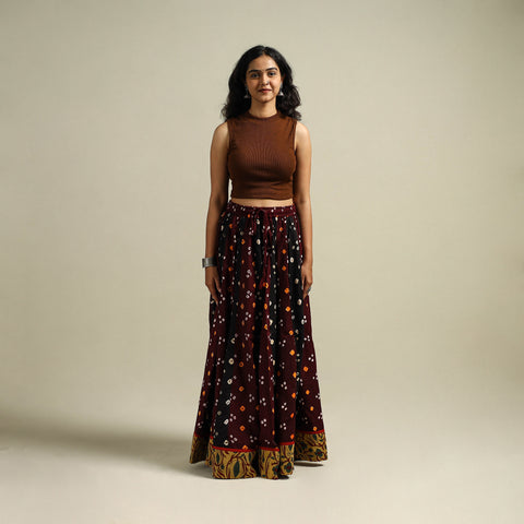 Multicolor - Bandhani Tie-Dye 24 Kali Patchwork Cotton Long Skirt 06