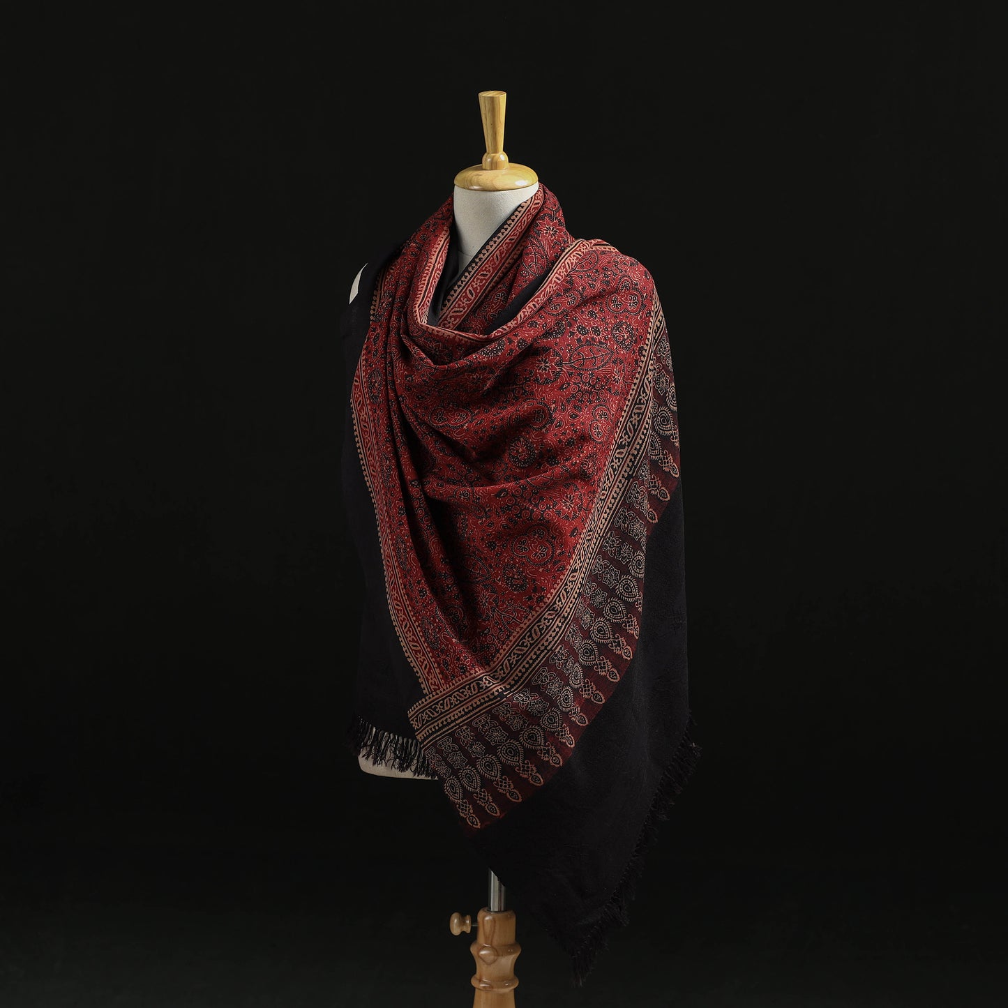 Kutch Handwoven Ajrakh Hand Block Print Merino Wool Shawl  60