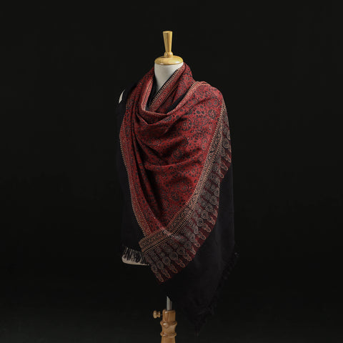 Kutch Handwoven Ajrakh Hand Block Print Merino Wool Shawl  60