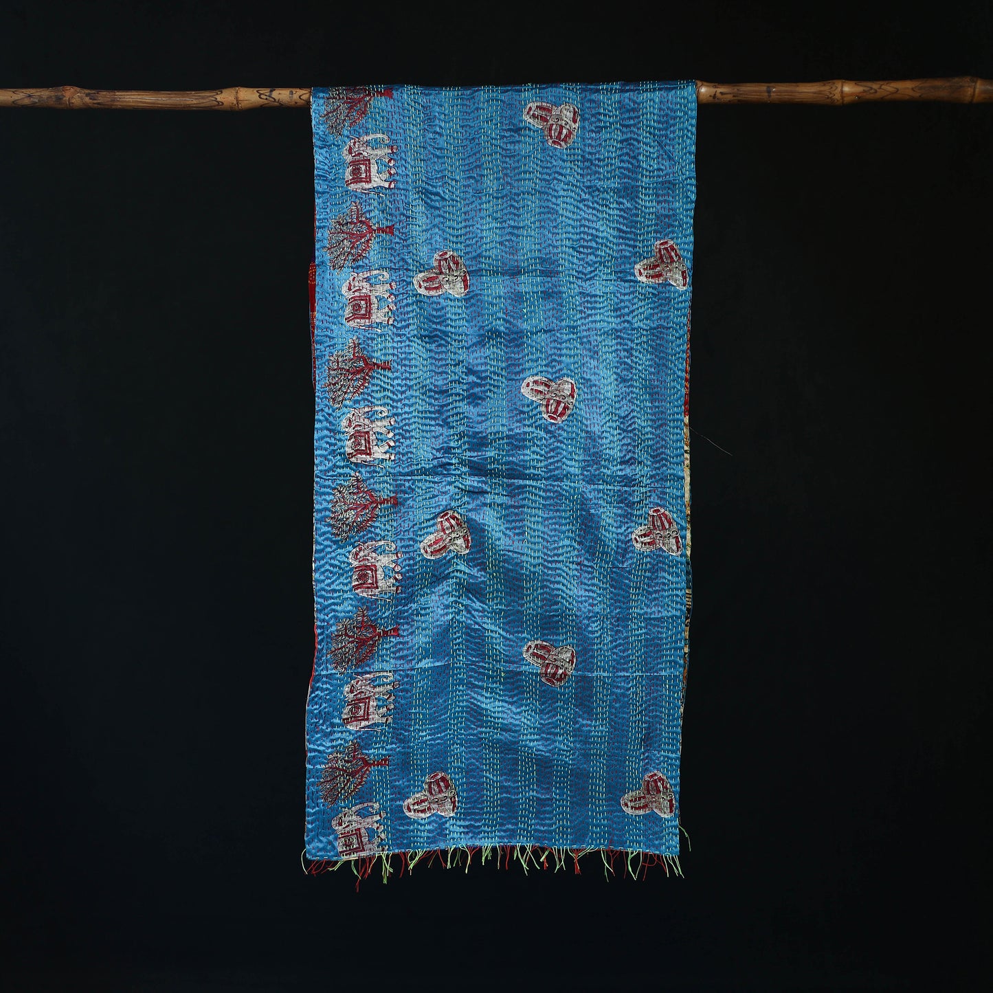 Bengal Kantha Handwork Patchwork Reversible Silk Stole 351