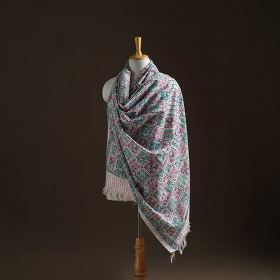 Floral Sanganeri Print Pure Merino Wool Handwoven Shawl 44