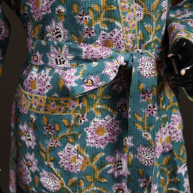 Sanganeri Hand Block Print Waffle Weave Cotton Bath Robe 15