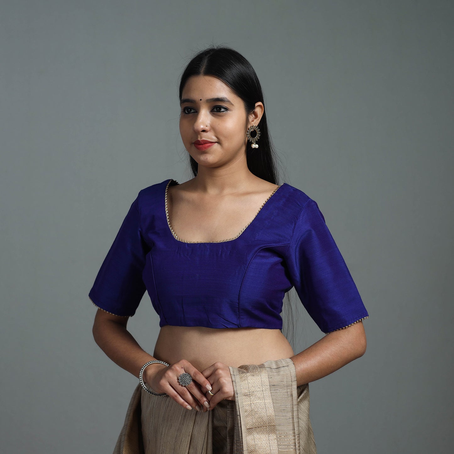 Royal Blue - Gota Patti Slub Silk Plain Blouse 11
