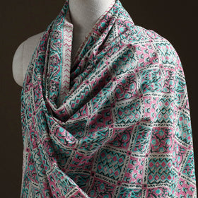 Floral Sanganeri Print Pure Merino Wool Handwoven Shawl 44