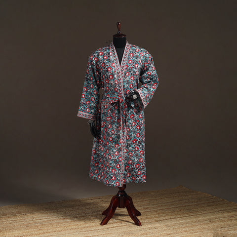 Sanganeri Hand Block Print Waffle Weave Cotton Bath Robe 16