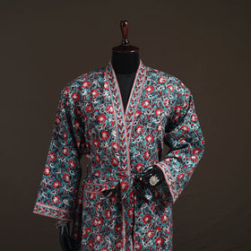 Sanganeri Hand Block Print Waffle Weave Cotton Bath Robe 16