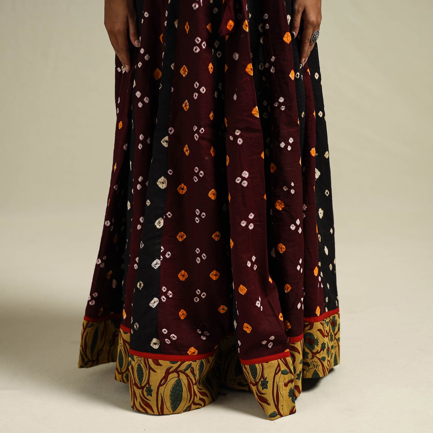 Multicolor - Bandhani Tie-Dye 24 Kali Patchwork Cotton Long Skirt 06