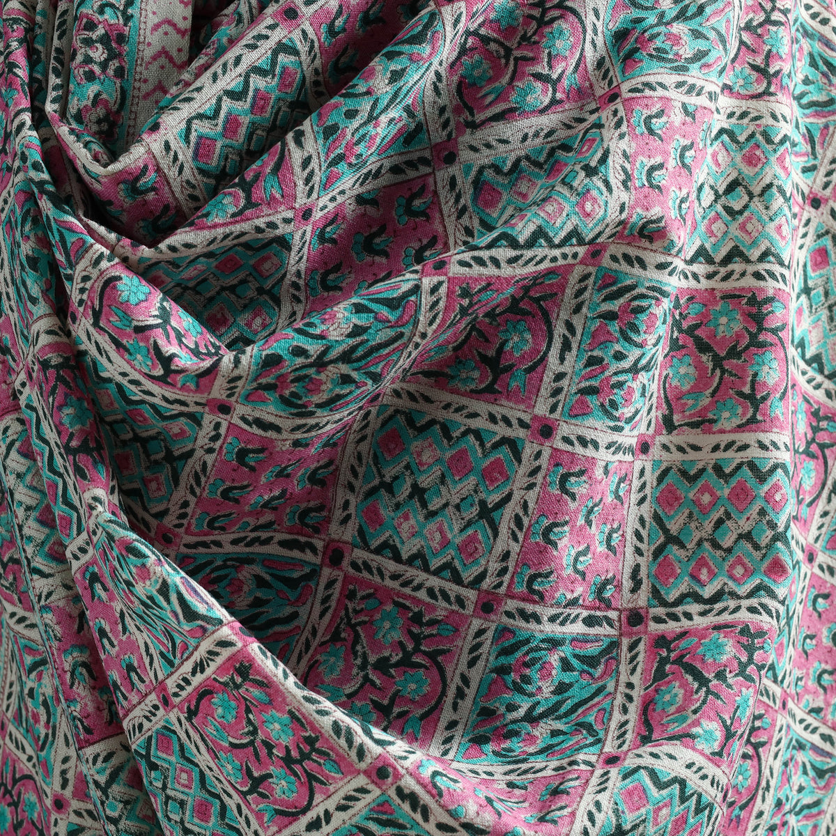 Floral Sanganeri Print Pure Merino Wool Handwoven Shawl 44