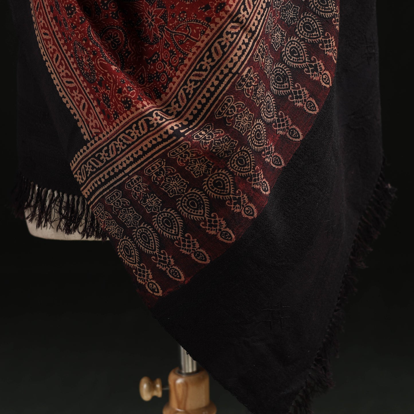 Kutch Handwoven Ajrakh Hand Block Print Merino Wool Shawl  60