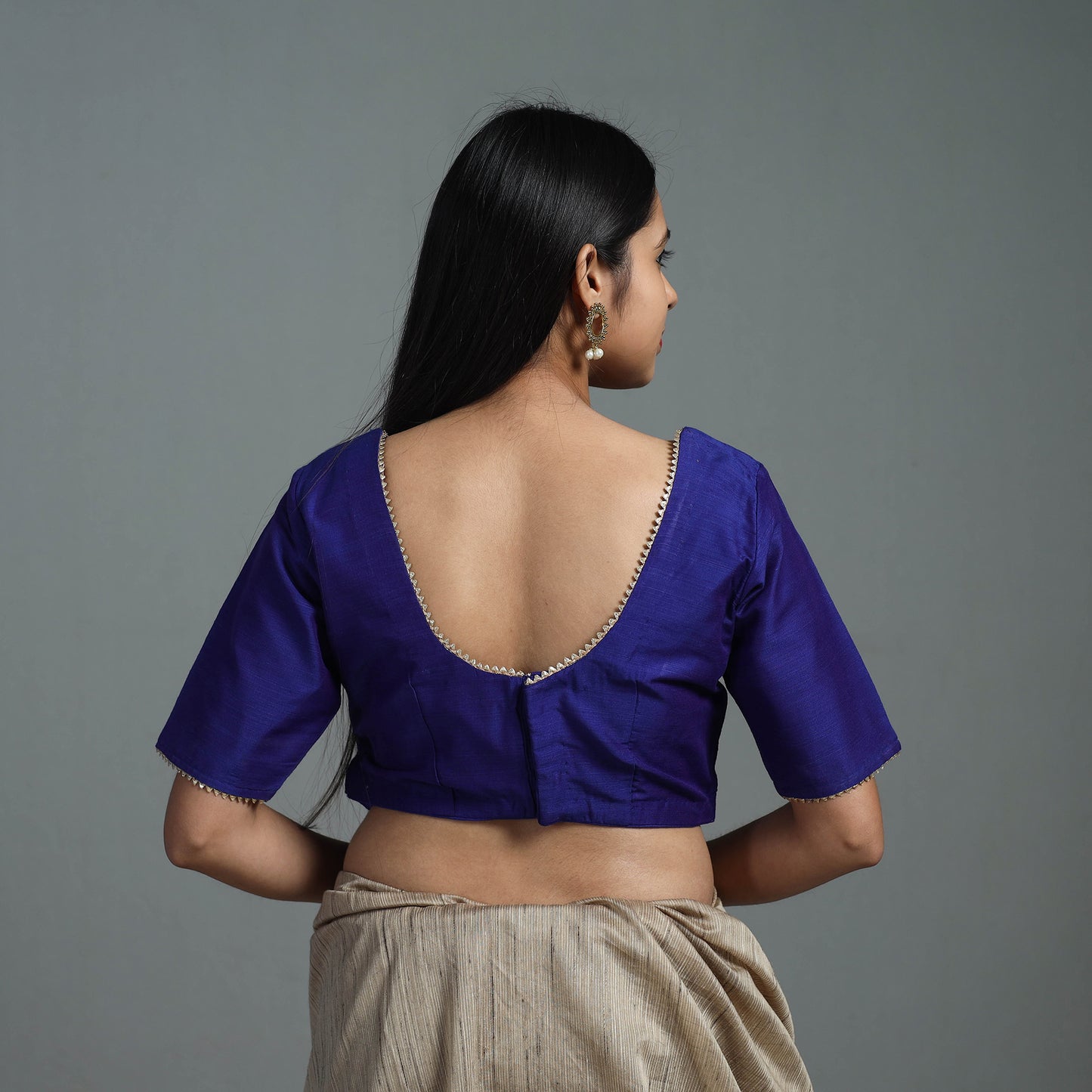 Royal Blue - Gota Patti Slub Silk Plain Blouse 11