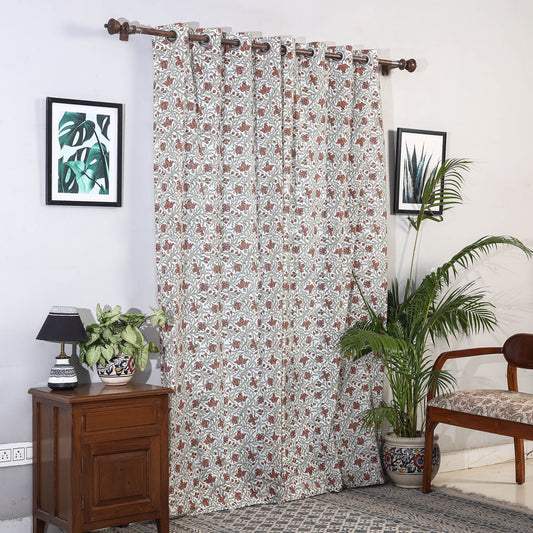 Beige - Sanganeri Block Printed Cotton Door Curtain (7 x 3 Feet) (Single Piece)