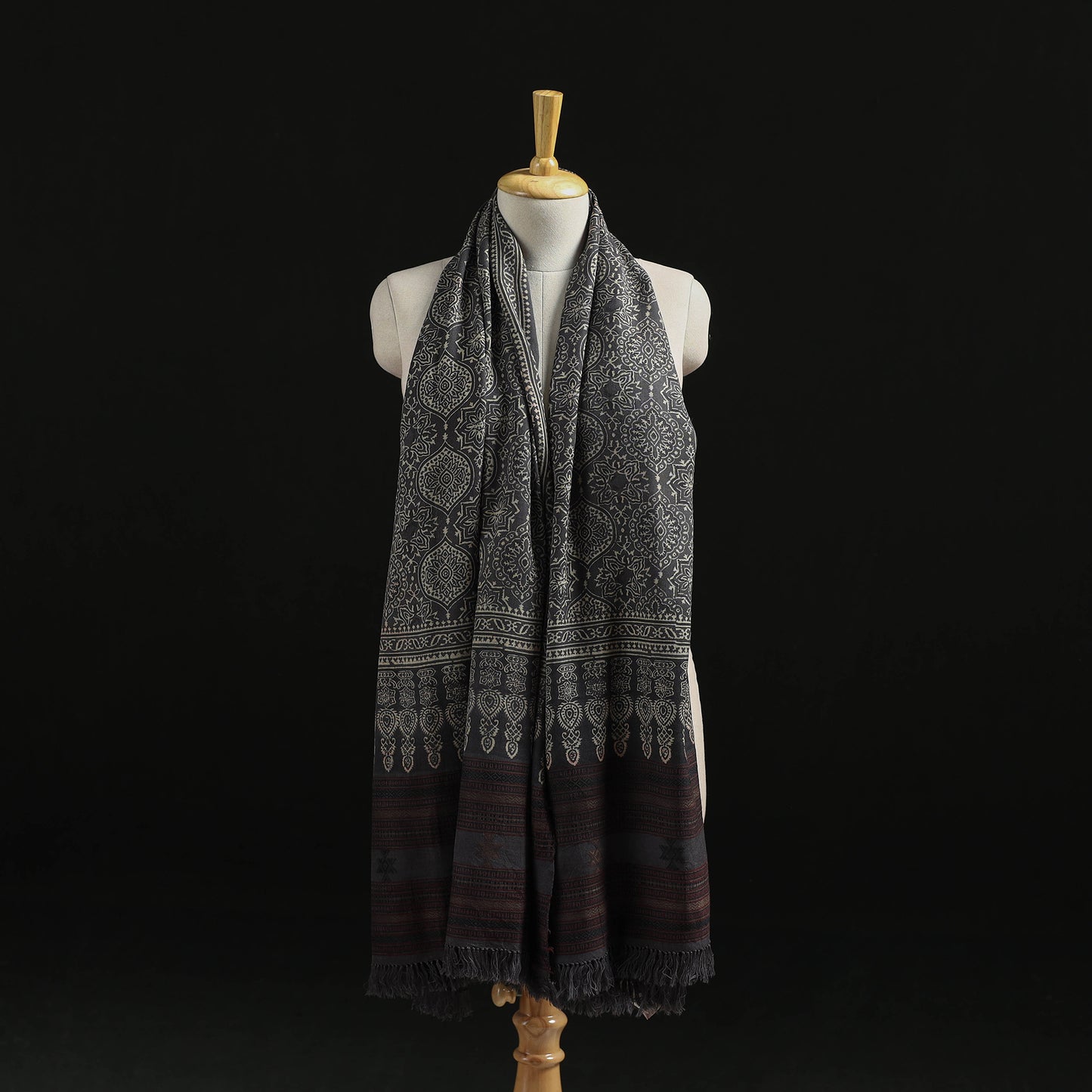 Kutch Handwoven Ajrakh Hand Block Print Merino Wool Shawl  61