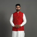 Buy Red Silk Cotton Handwoven Pochampally Ikat Nehru Jacket