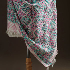 Floral Sanganeri Print Pure Merino Wool Handwoven Shawl 44
