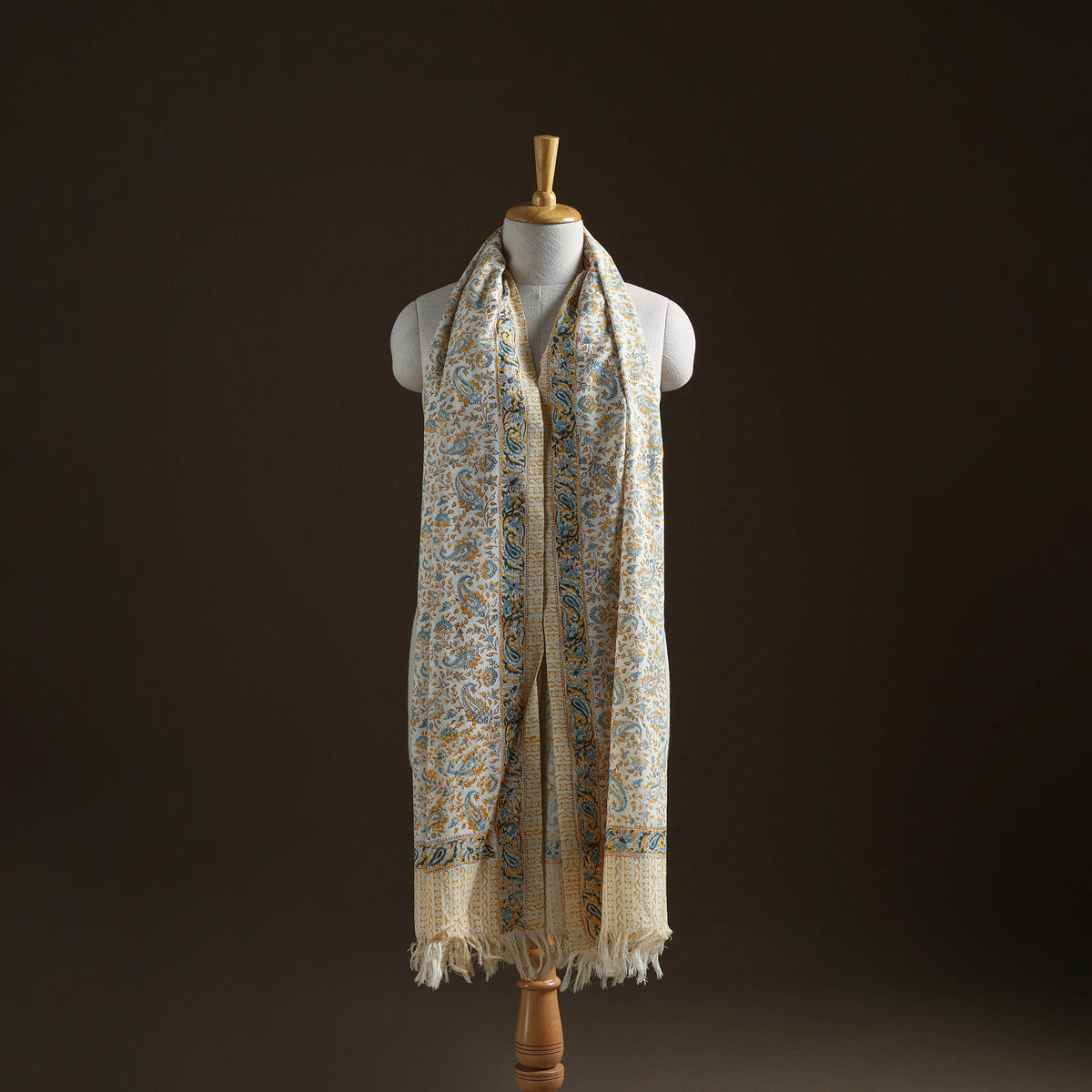 Floral Sanganeri Print Pure Merino Wool Handwoven Shawl 45