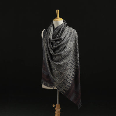 Kutch Handwoven Ajrakh Hand Block Print Merino Wool Shawl  61