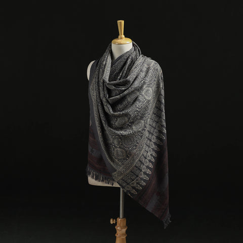 Kutch Handwoven Ajrakh Hand Block Print Merino Wool Shawl  61
