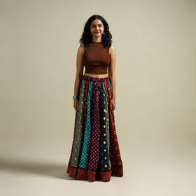 Multicolor - Bandhani Tie-Dye 24 Kali Patchwork Cotton Long Skirt 07