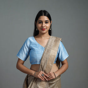 Sky Blue Gota Patti Slub Silk Plain Blouse Online