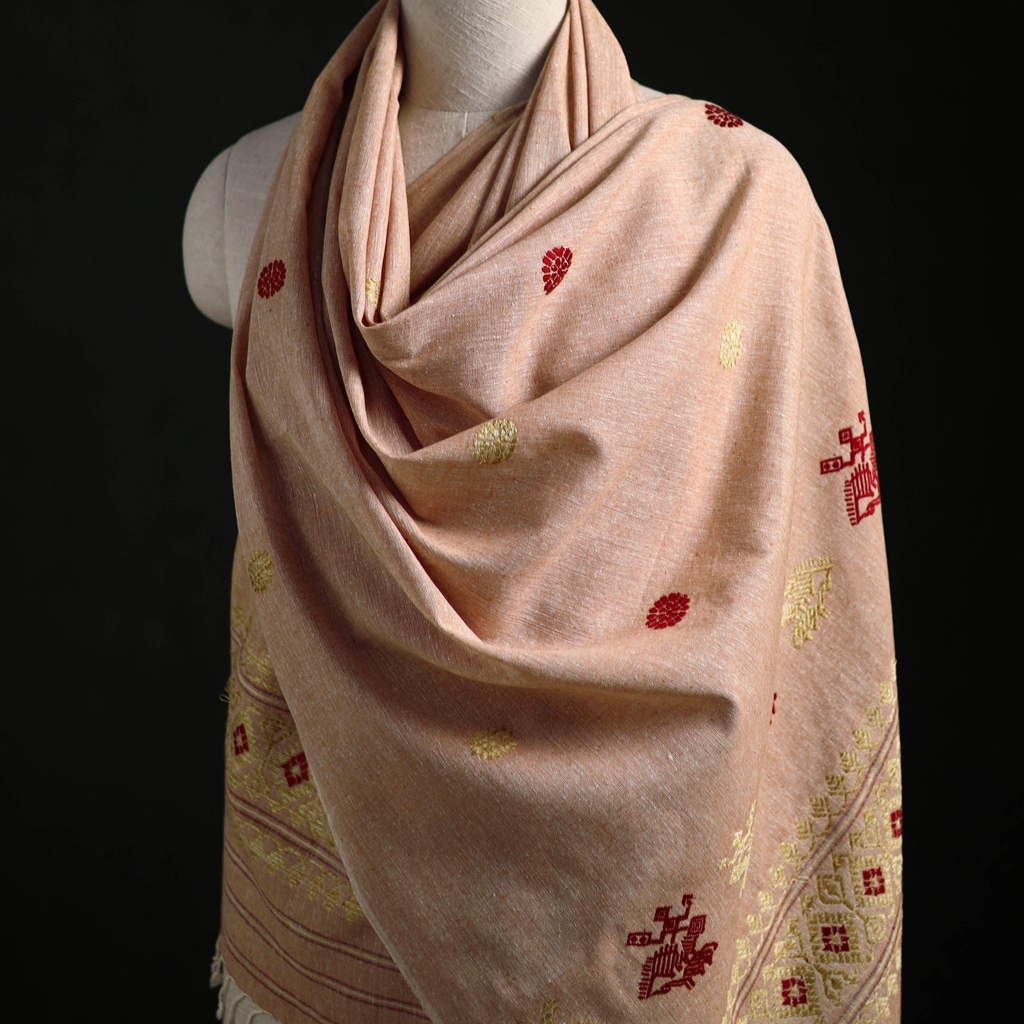 Handspun Handwoven Pure Eri Silk Aari Hand Embroidered Shawl of Assam 27