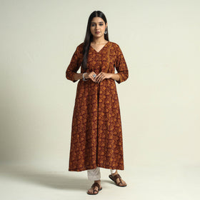 Buy Block Print Cotton A-Line Bagh Kurta For Women