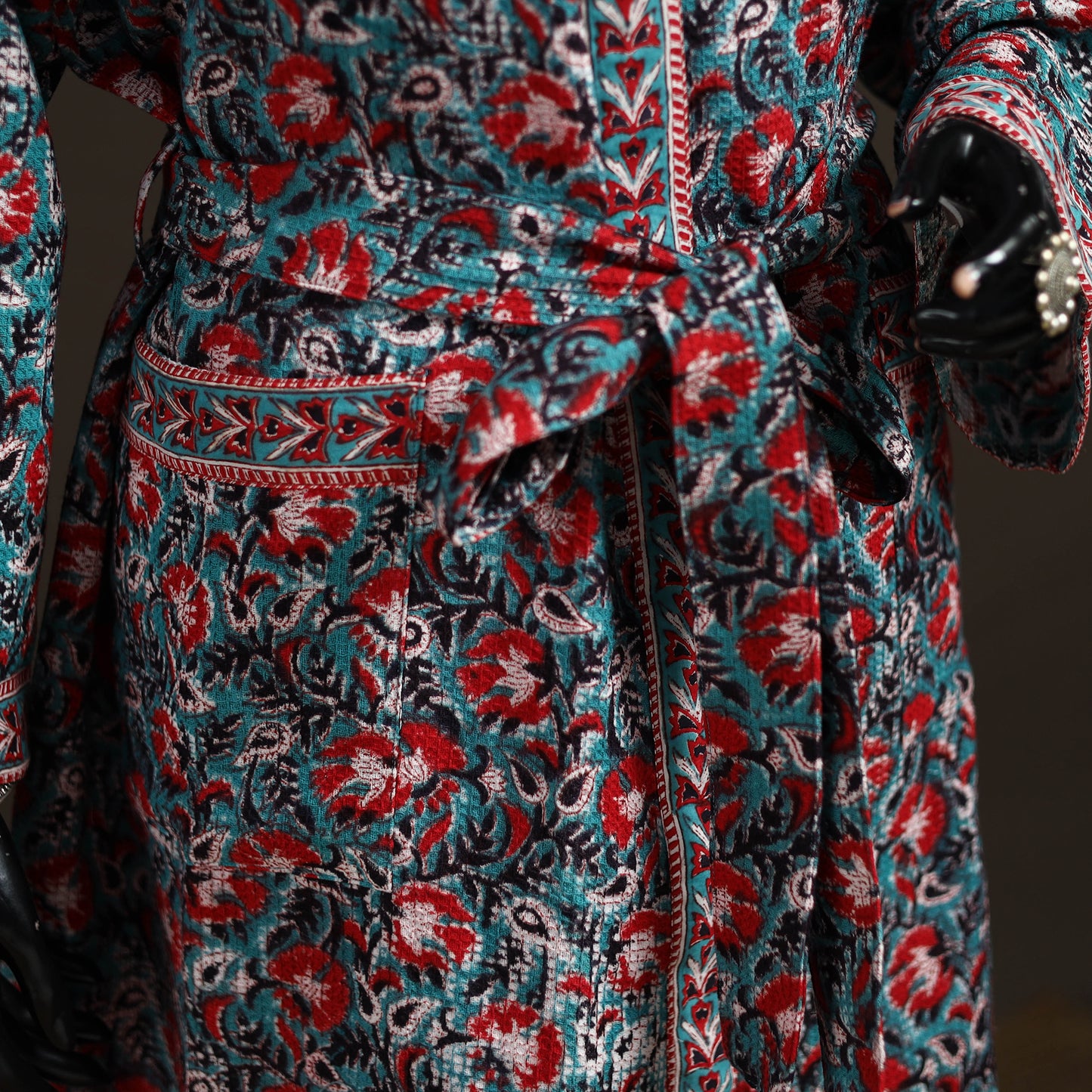 Sanganeri Hand Block Print Waffle Weave Cotton Bath Robe 16