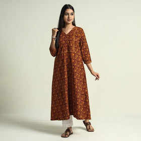 Buy Block Print Cotton A-Line Bagh Kurta For Women