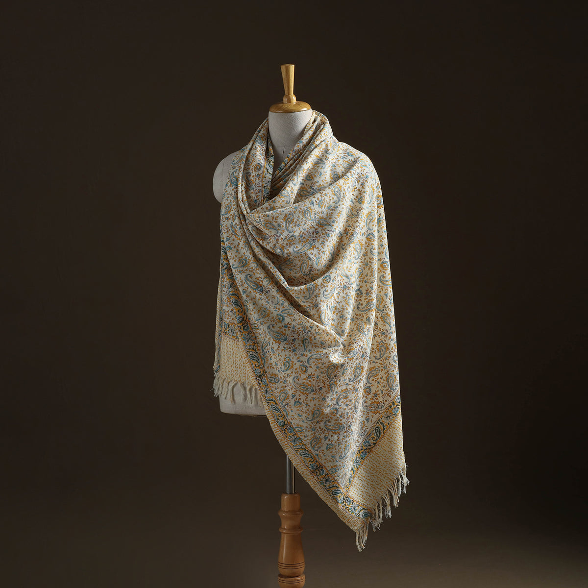 Floral Sanganeri Print Pure Merino Wool Handwoven Shawl 45
