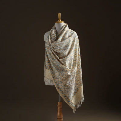 Floral Sanganeri Print Pure Merino Wool Handwoven Shawl 45