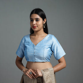 Sky Blue Gota Patti Slub Silk Plain Blouse Online