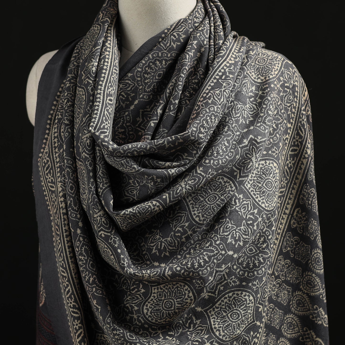 Kutch Handwoven Ajrakh Hand Block Print Merino Wool Shawl  61