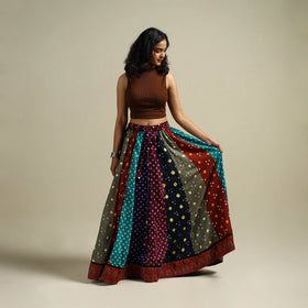 Multicolor - Bandhani Tie-Dye 24 Kali Patchwork Cotton Long Skirt 07
