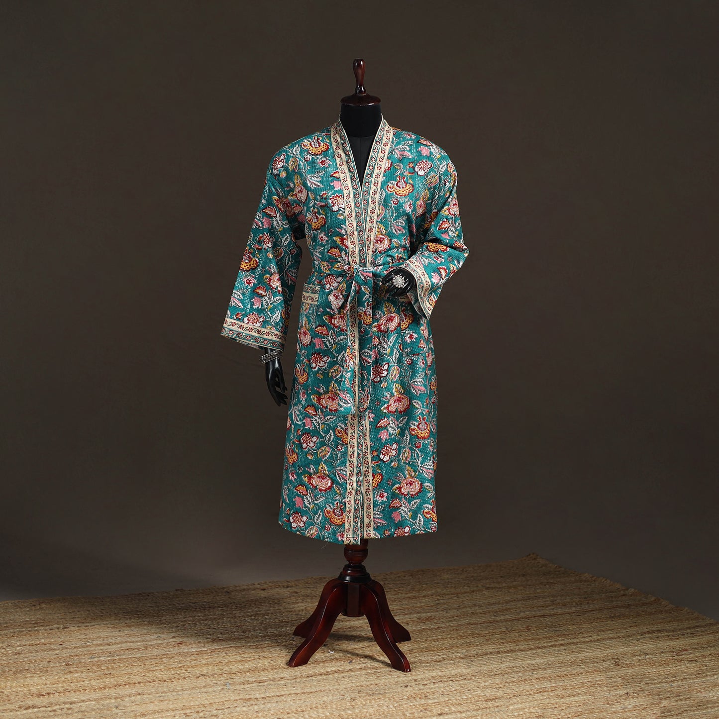 Sanganeri Hand Block Print Waffle Weave Cotton Bath Robe 17