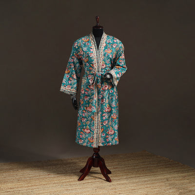 Sanganeri Hand Block Print Waffle Weave Cotton Bath Robe 17