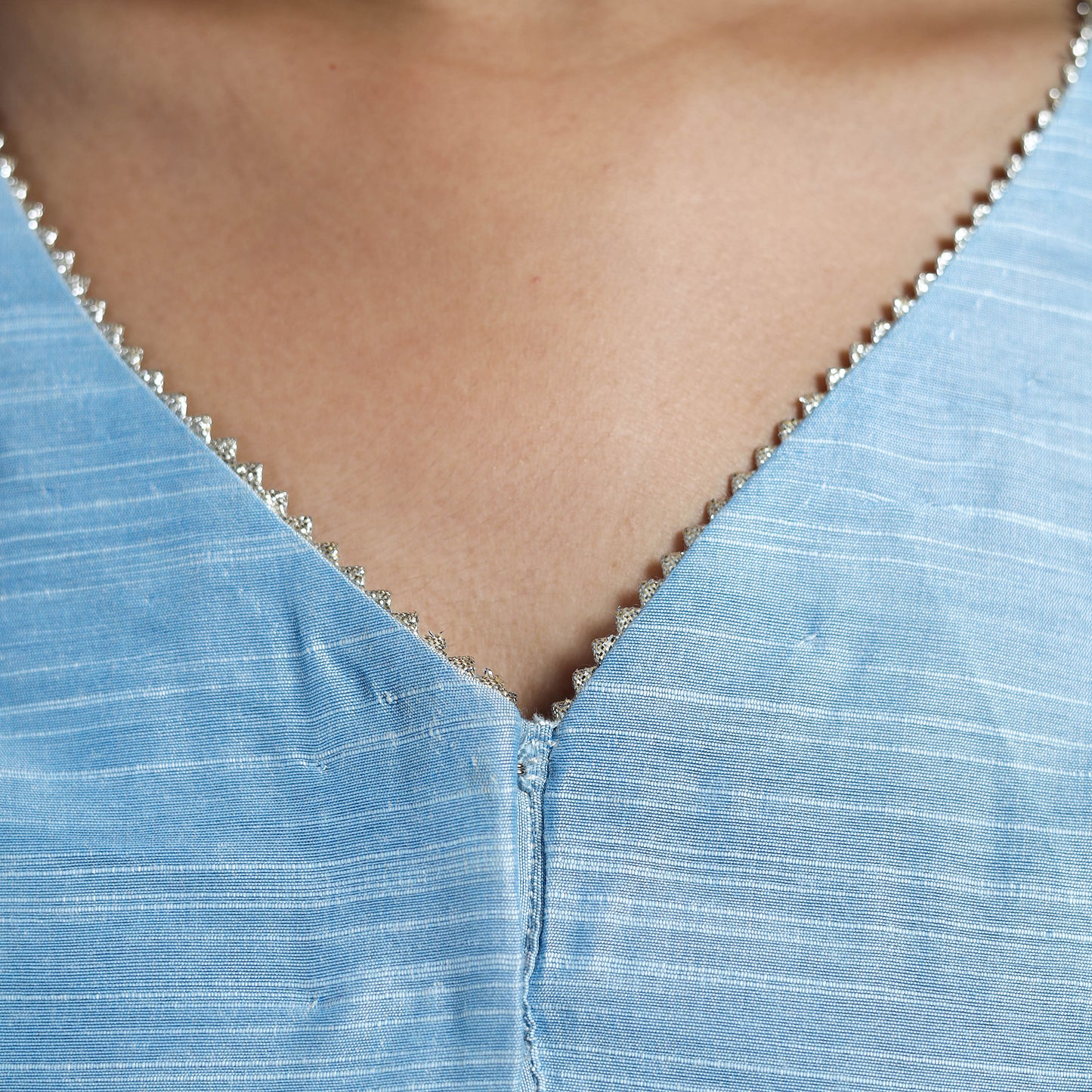 Sky Blue Gota Patti Slub Silk Plain Blouse Online