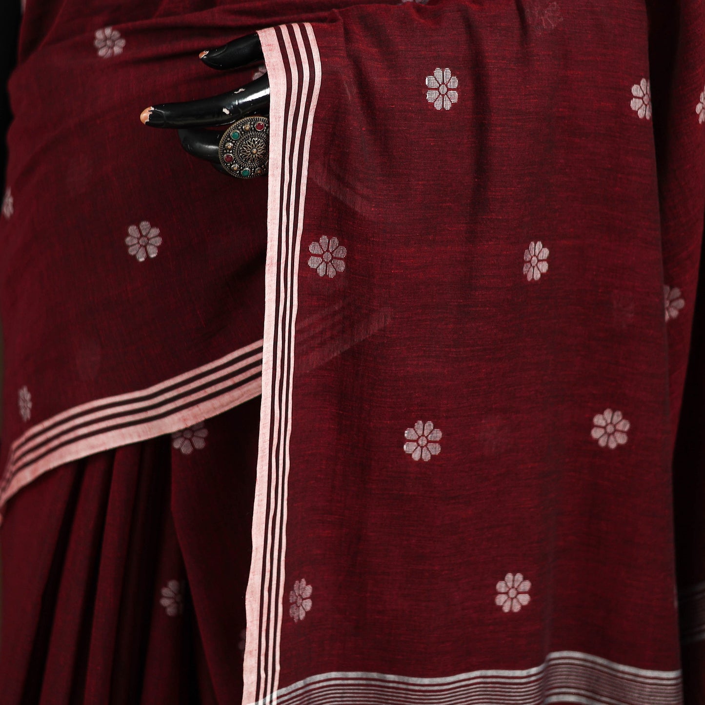 Phulia Jamdani Pure Handloom Cotton Saree with Tassels (Count 92/60) 30