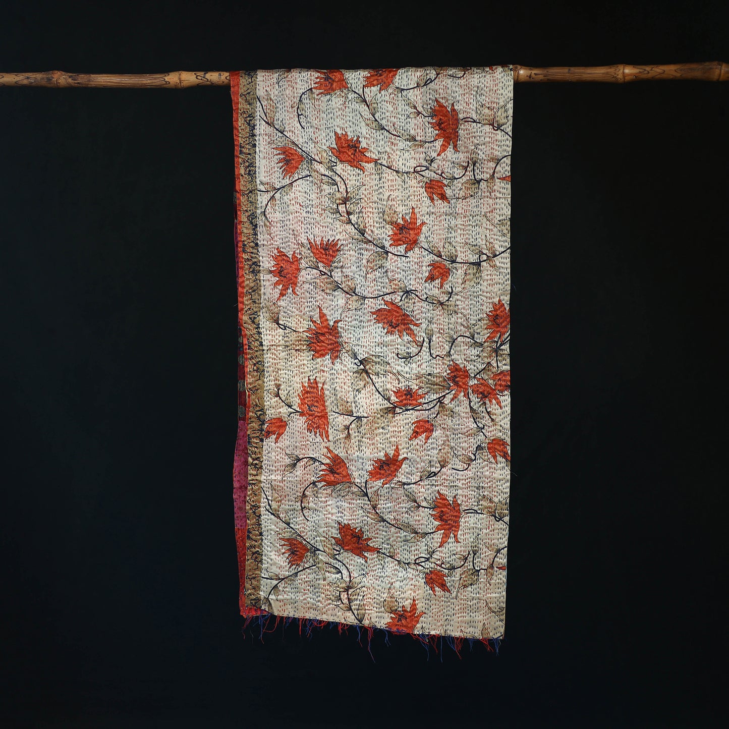 Bengal Kantha Handwork Patchwork Reversible Silk Stole 346