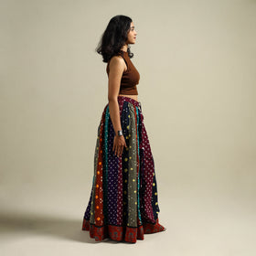 Multicolor - Bandhani Tie-Dye 24 Kali Patchwork Cotton Long Skirt 07