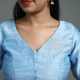 Sky Blue Gota Patti Slub Silk Plain Blouse Online
