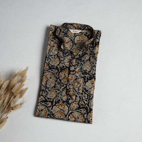 Hand Block Print Natural Dyed Cotton Short Kalamkari Kurta for Men 06