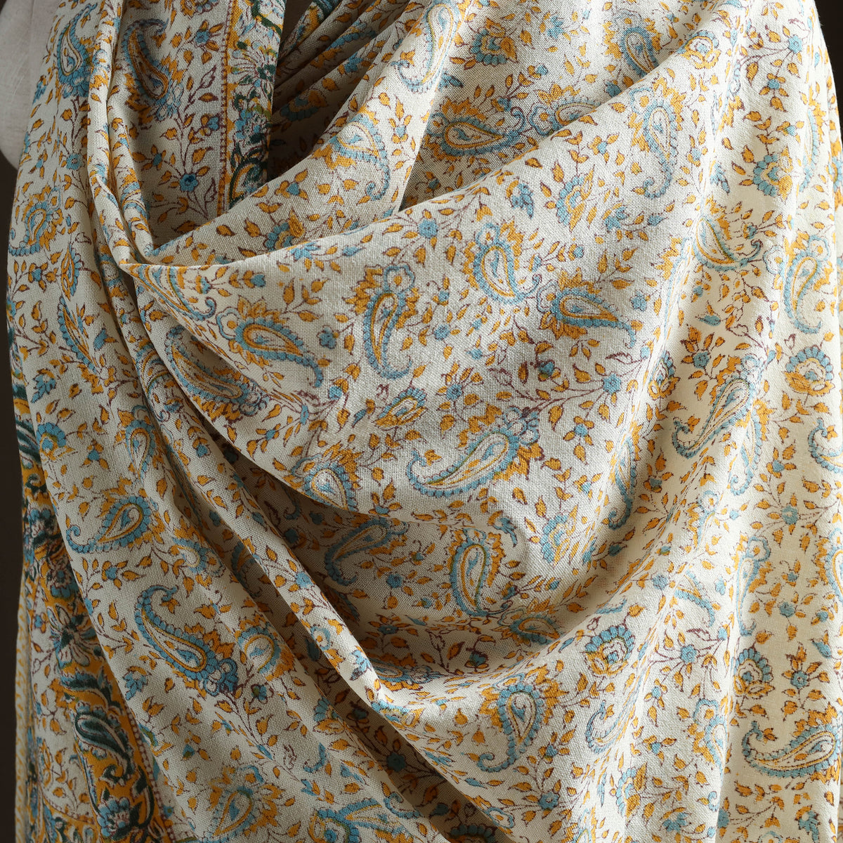 Floral Sanganeri Print Pure Merino Wool Handwoven Shawl 45