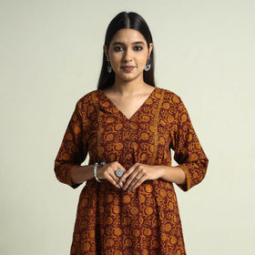 Buy Block Print Cotton A-Line Bagh Kurta For Women