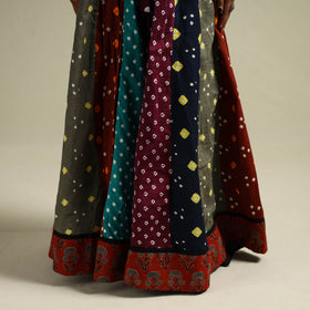 Multicolor - Bandhani Tie-Dye 24 Kali Patchwork Cotton Long Skirt 07
