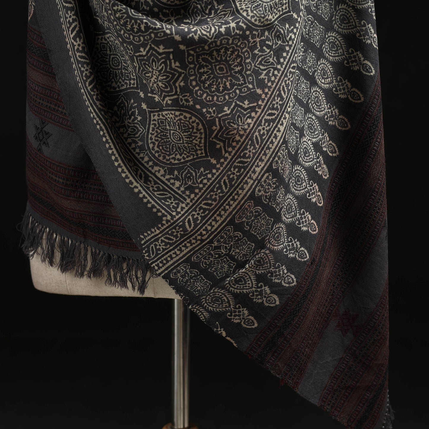 Kutch Handwoven Ajrakh Hand Block Print Merino Wool Shawl  61