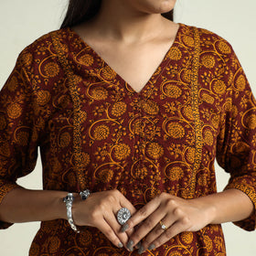 Buy Block Print Cotton A-Line Bagh Kurta For Women