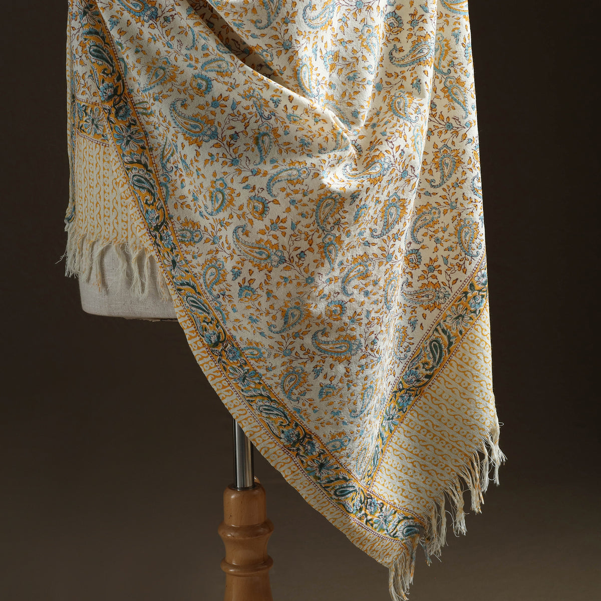 Floral Sanganeri Print Pure Merino Wool Handwoven Shawl 45