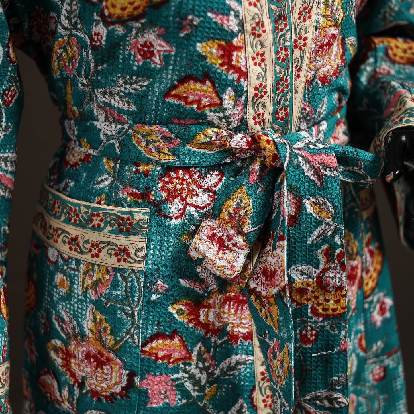Sanganeri Hand Block Print Waffle Weave Cotton Bath Robe 17