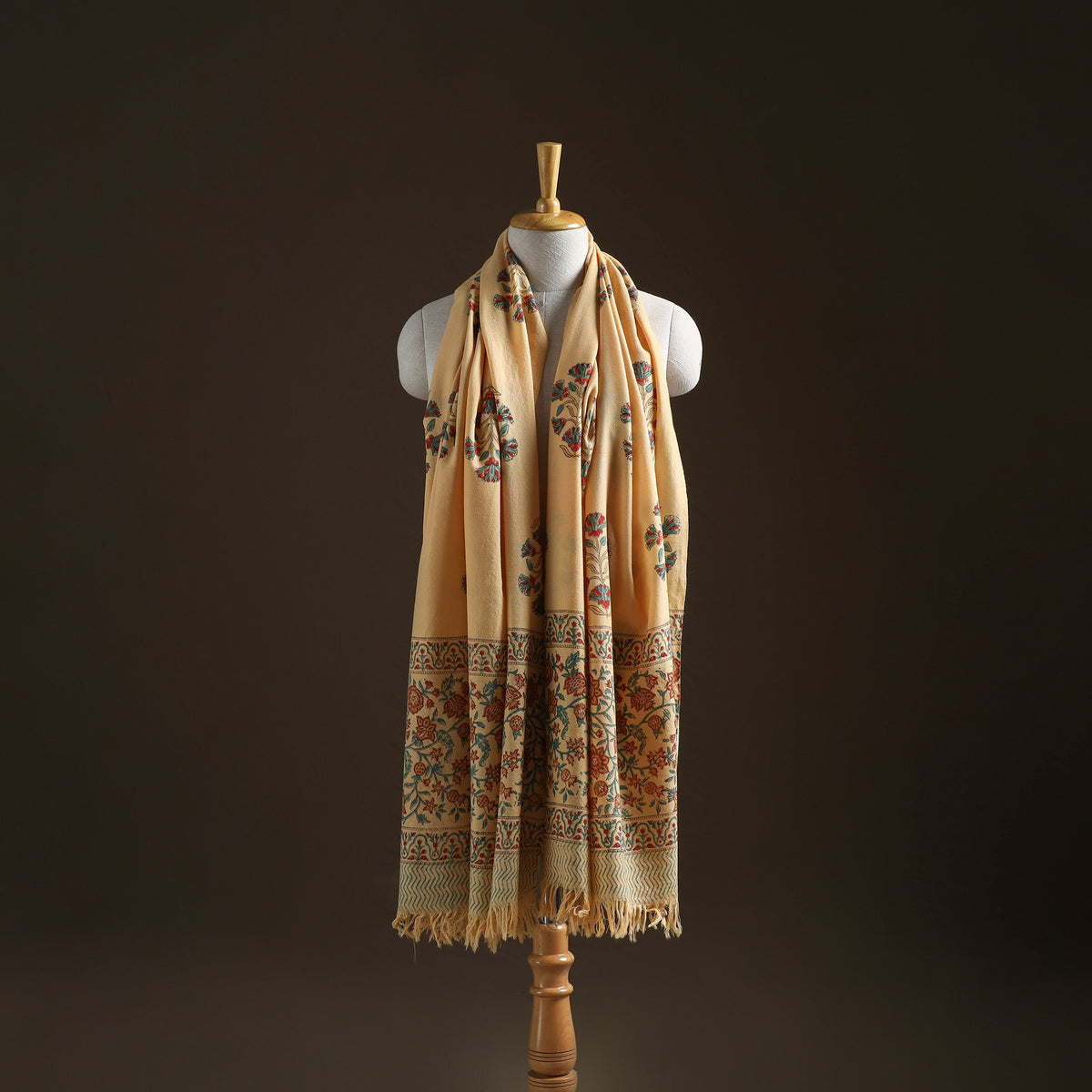 Floral Sanganeri Print Pure Merino Wool Handwoven Shawl 47