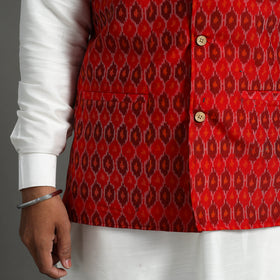 Buy Red Silk Cotton Handwoven Pochampally Ikat Nehru Jacket